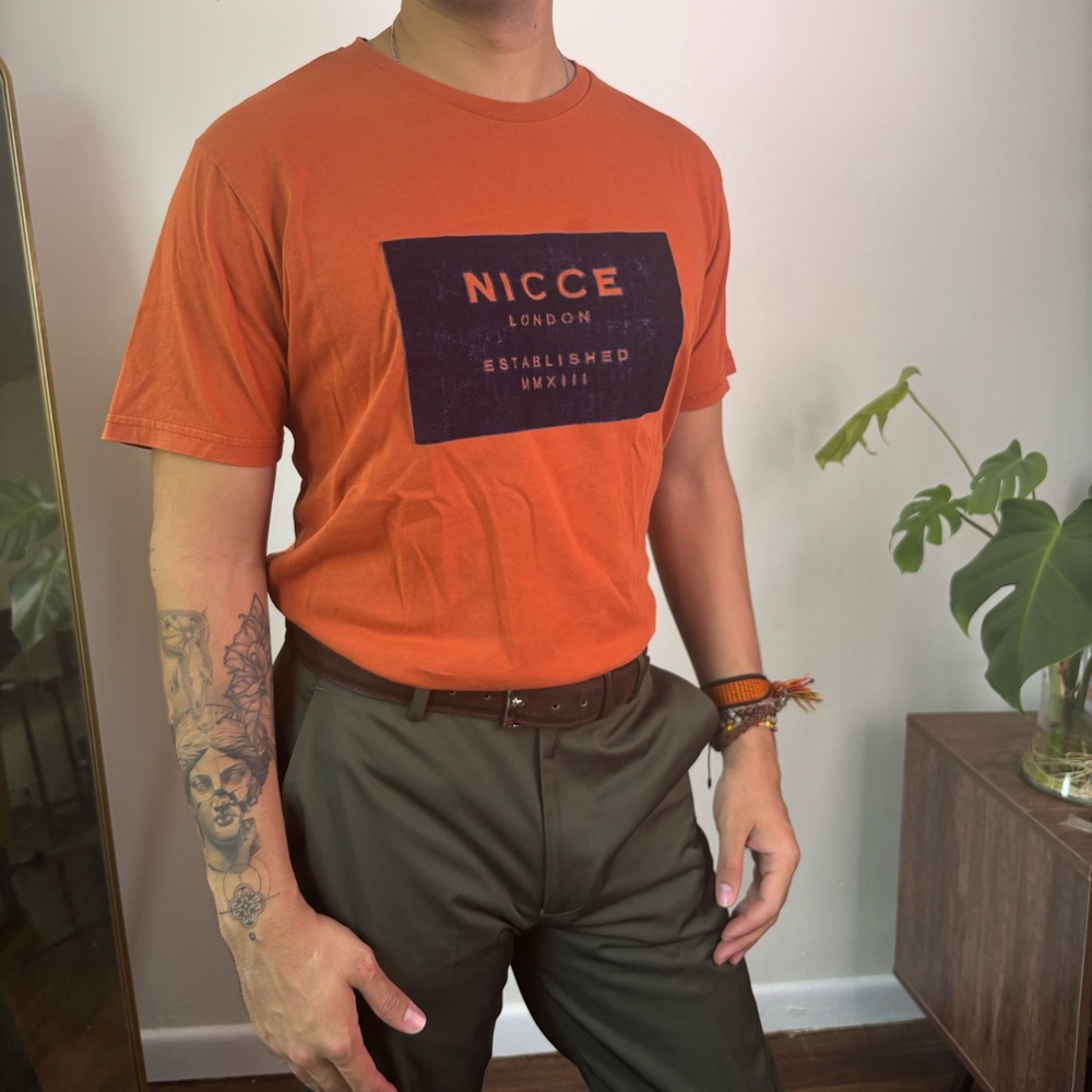Nicce London orange and navy tee